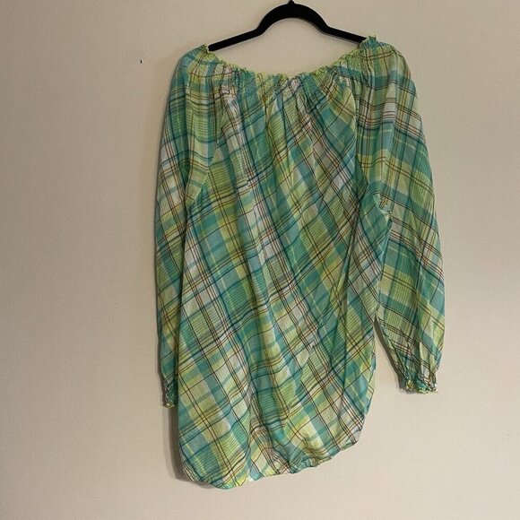 Lane Bryant 18/20 Green Plaid Cotton Gauze Long Sleeve Smocked Keyhole Top NWT - Picture 12 of 12